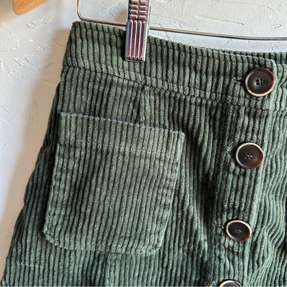 Zara Green Corduroy Button Front Mini Skirt Indie Dark Academia Cottagecore Sz S - Picture 2 of 11